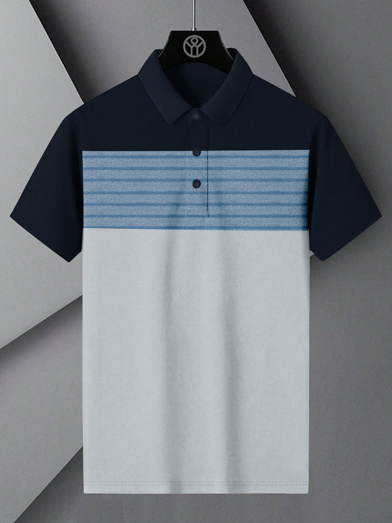 NXT Summer Polo Shirt For Men-Smoke Sky with Navy & Blue Stripe-LOC0022