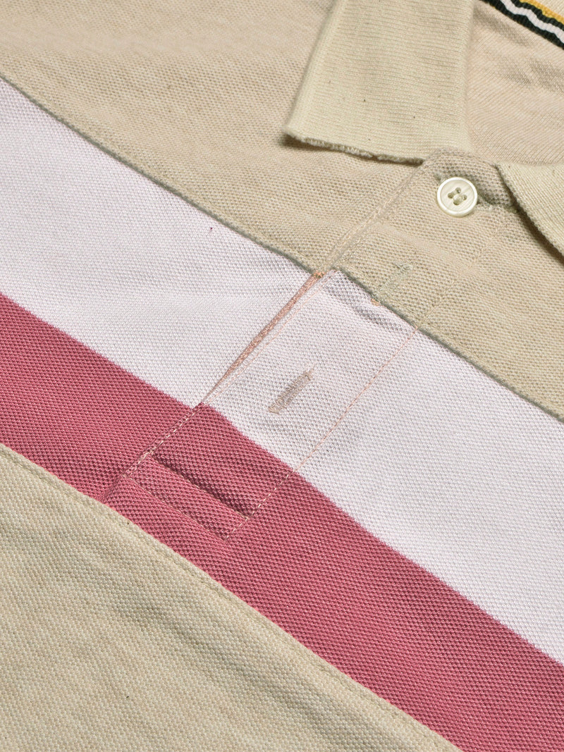 NXT Summer Polo Shirt For Men-Wheat Melange with White & Pink Panel-LOC0028