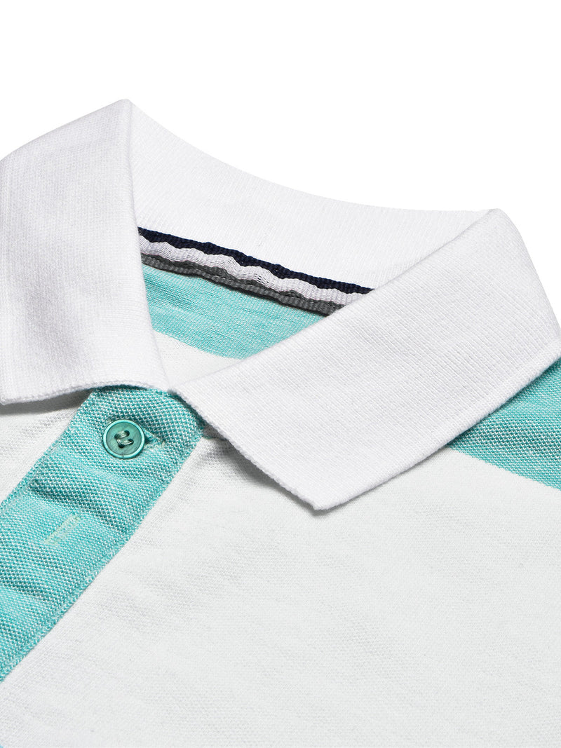 NXT Summer Polo Shirt For Men-White With Navy & Green Stripe-LOC0025