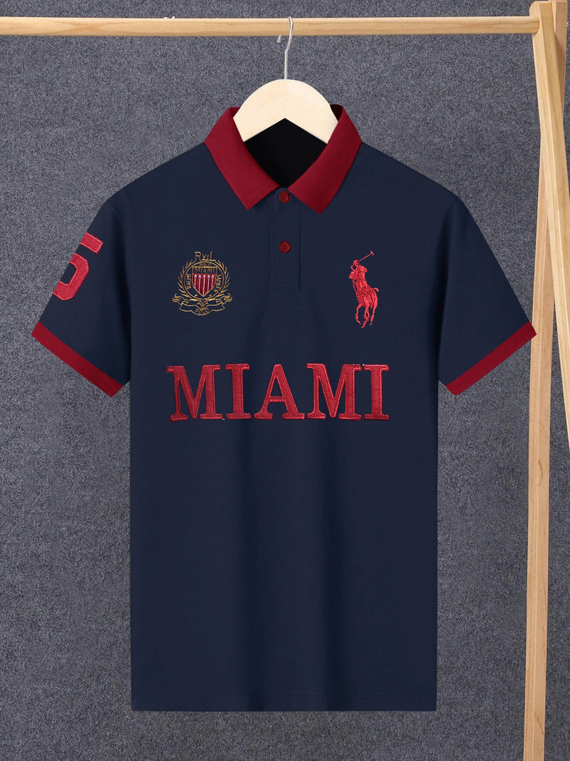 PRL Stylish Pique Summer Polo For Men-Navy Red Aplic-LOC001