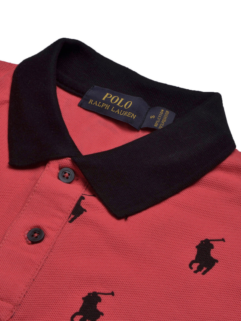 PRL Summer Polo Shirt For Men-Dark Red with Allover Print-LOC0030