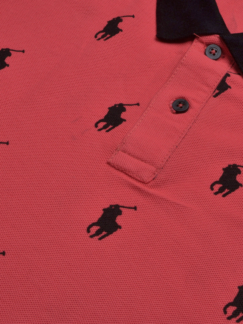 PRL Summer Polo Shirt For Men-Dark Red with Allover Print-LOC0030