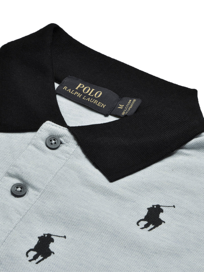 PRL Summer Polo Shirt For Men-Light Sky Melange with Allover Print-LOC0029