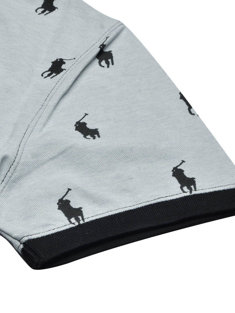 PRL Summer Polo Shirt For Men-Light Sky Melange with Allover Print-LOC0029