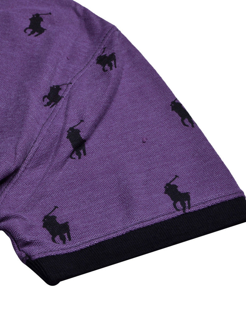 PRL Summer Polo Shirt For Men-Purple Melange with Allover Print-LOC0010