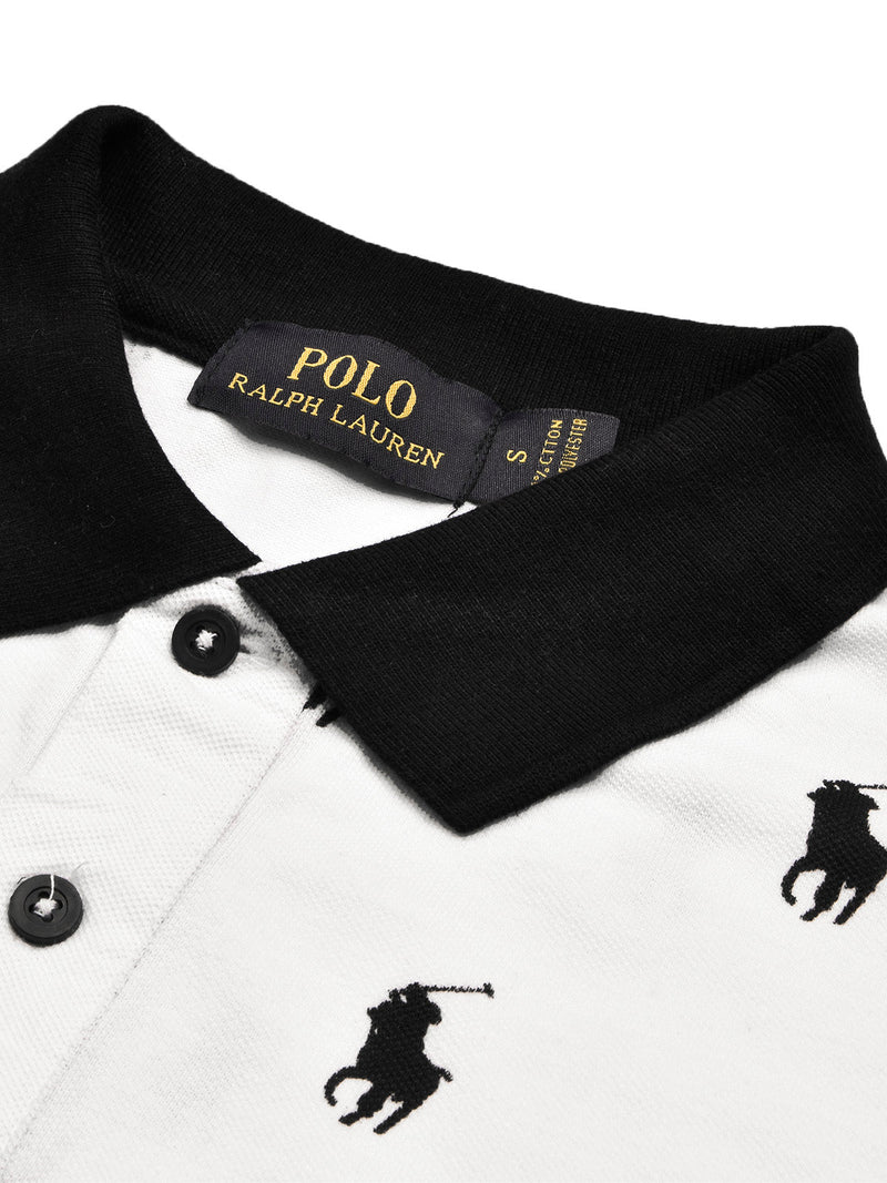 PRL Summer Polo Shirt For Men-White with Allover Print-LOC009