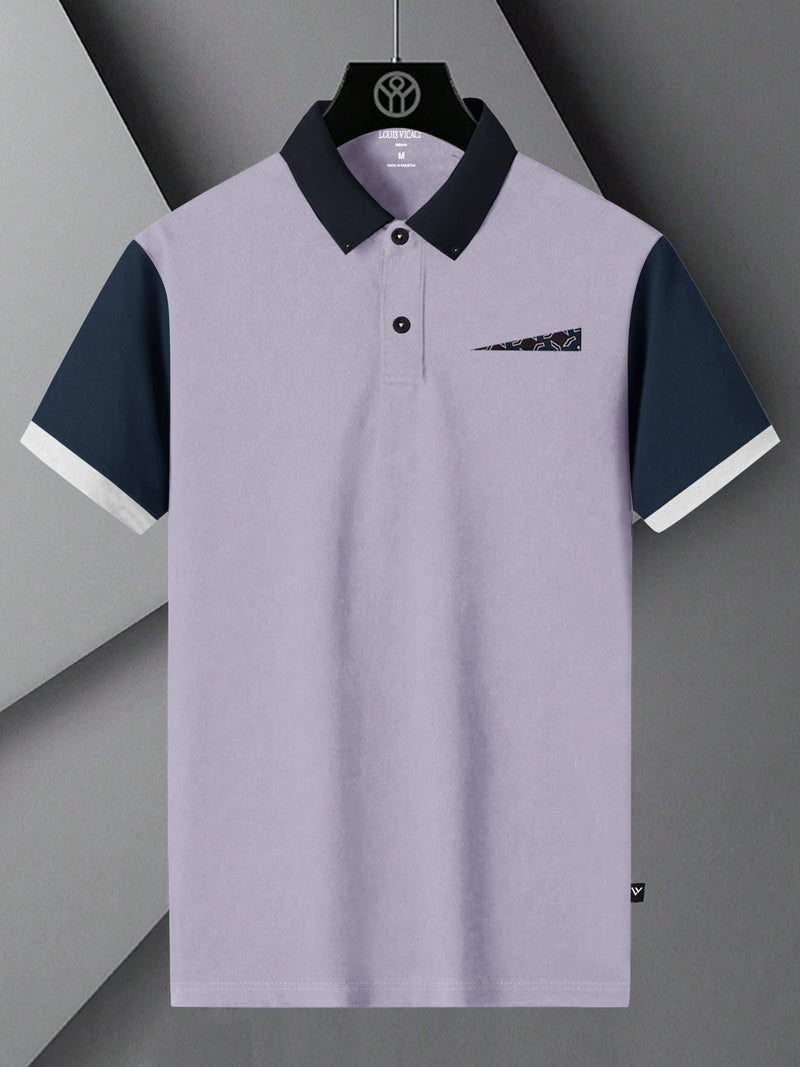 LV Summer Polo Shirt For Men-Light Purple with Navy-LOC0079