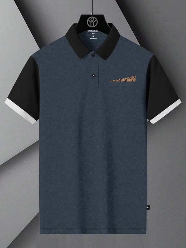 LV Summer Polo Shirt For Men-Navy Melange with Black-LOC0081