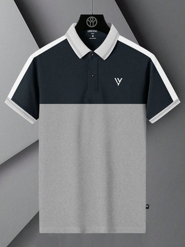 LV Summer Polo Shirt For Men-Grey with Navy-LOC00100