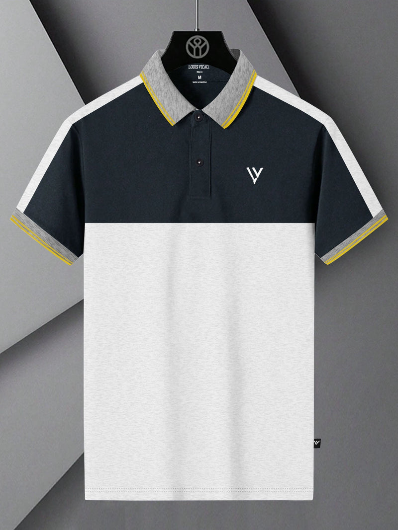 LV Summer Polo Shirt For Men-White with Navy-LOC0098