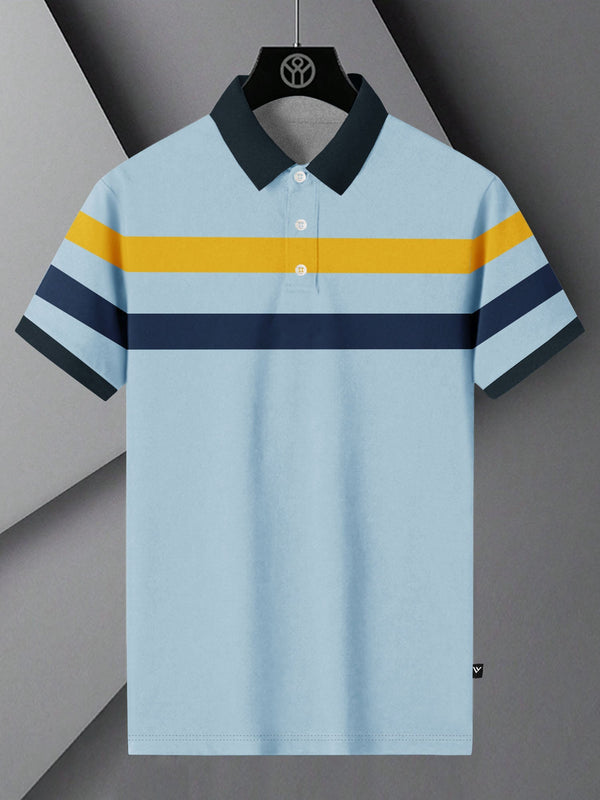 NXT Summer Polo Shirt For Men-Sky Blue With Stripes-LOC0094
