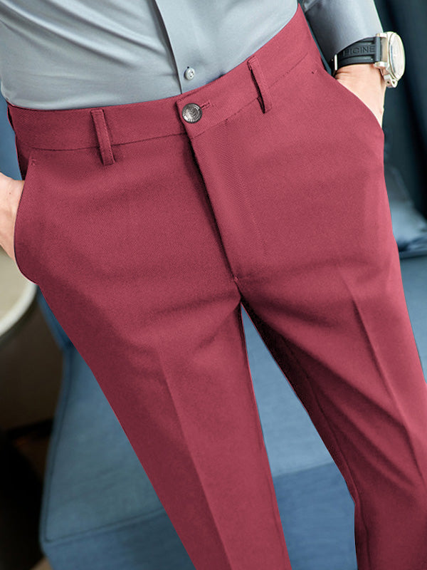 Louis Vicaci Super Stretchy Slim Fit Lycra Pent For Men-Dark Pink-LOC