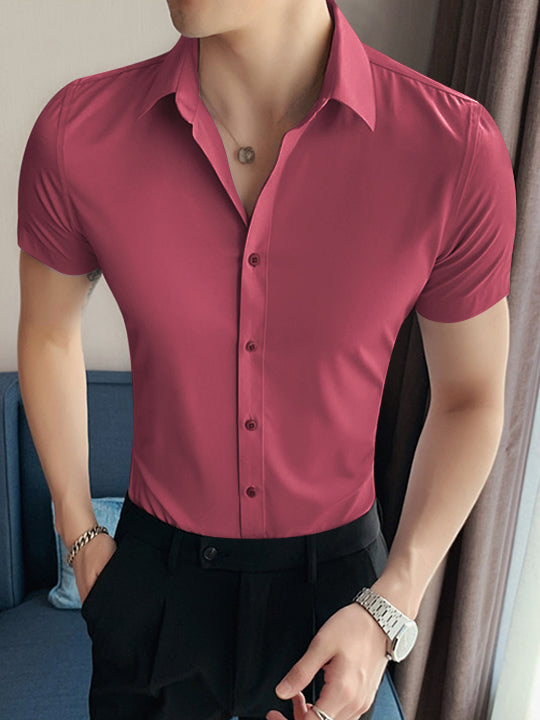Louis Vicaci Super Stretchy Slim Fit Lycra Casual Shirt For Men-Light Maroon-LOC
