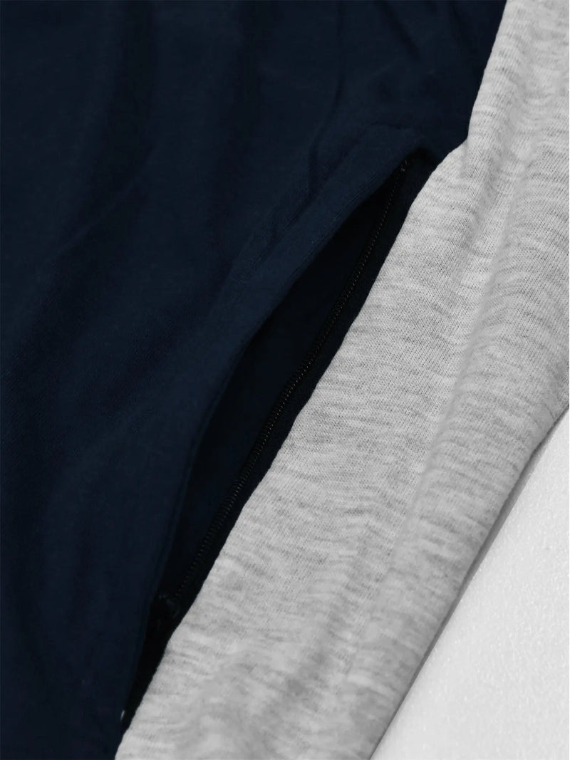 Summer Single Jersey Slim Fit Trouser For Men-Navy With Grey Melange Stripe-RT2102