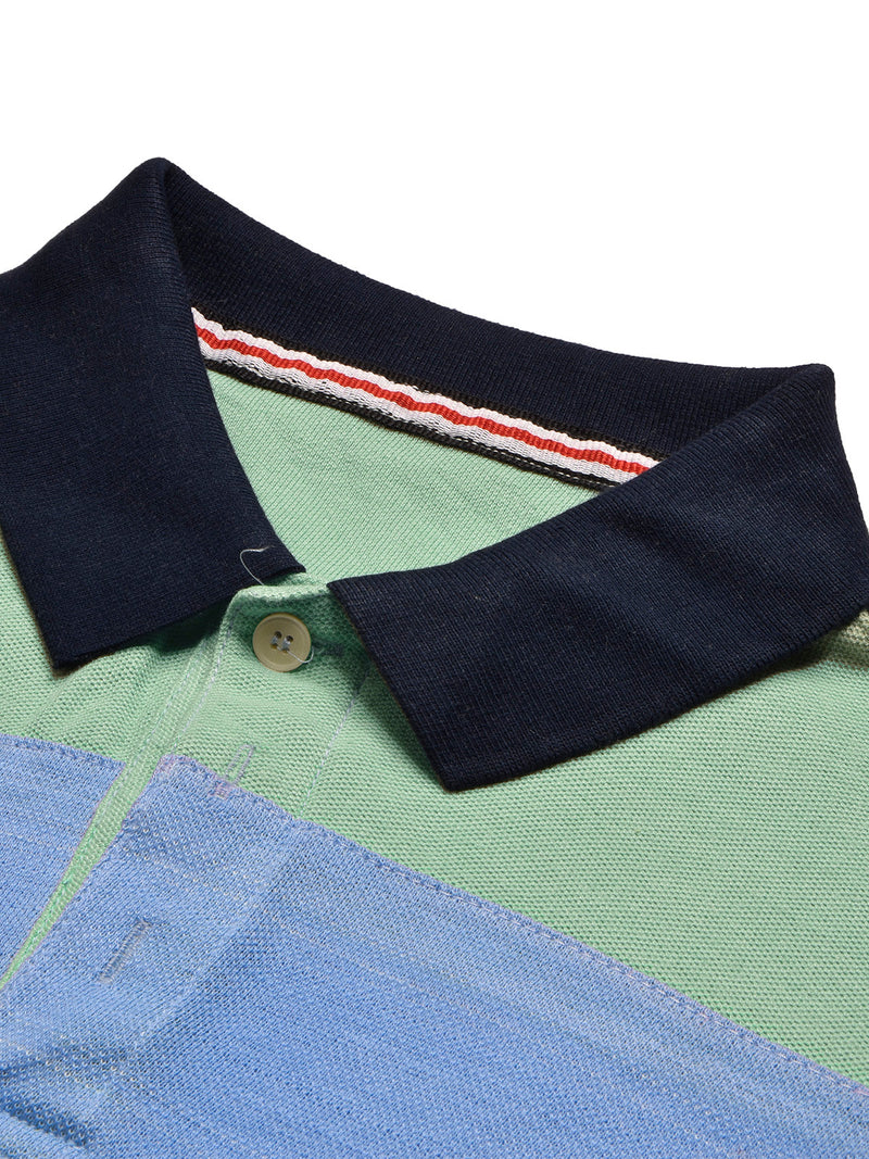 Summer Polo Shirt For Men-Grey with Sky & Green Panel-LOC0042