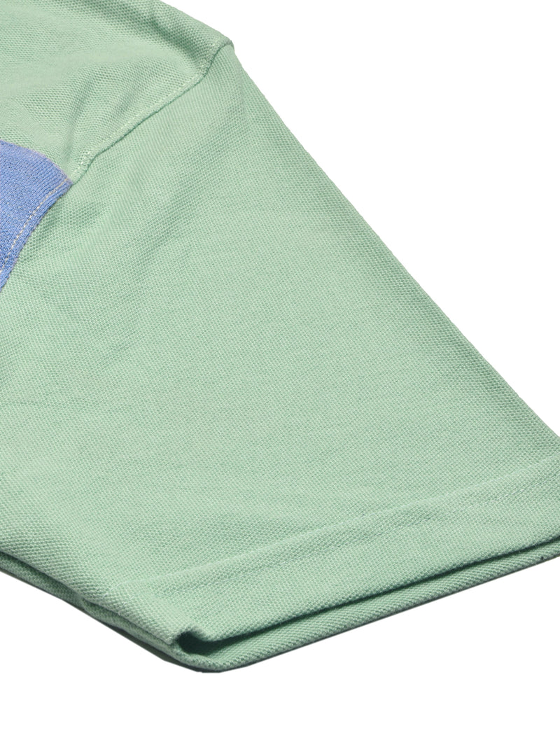 Summer Polo Shirt For Men-Grey with Sky & Green Panel-LOC0042
