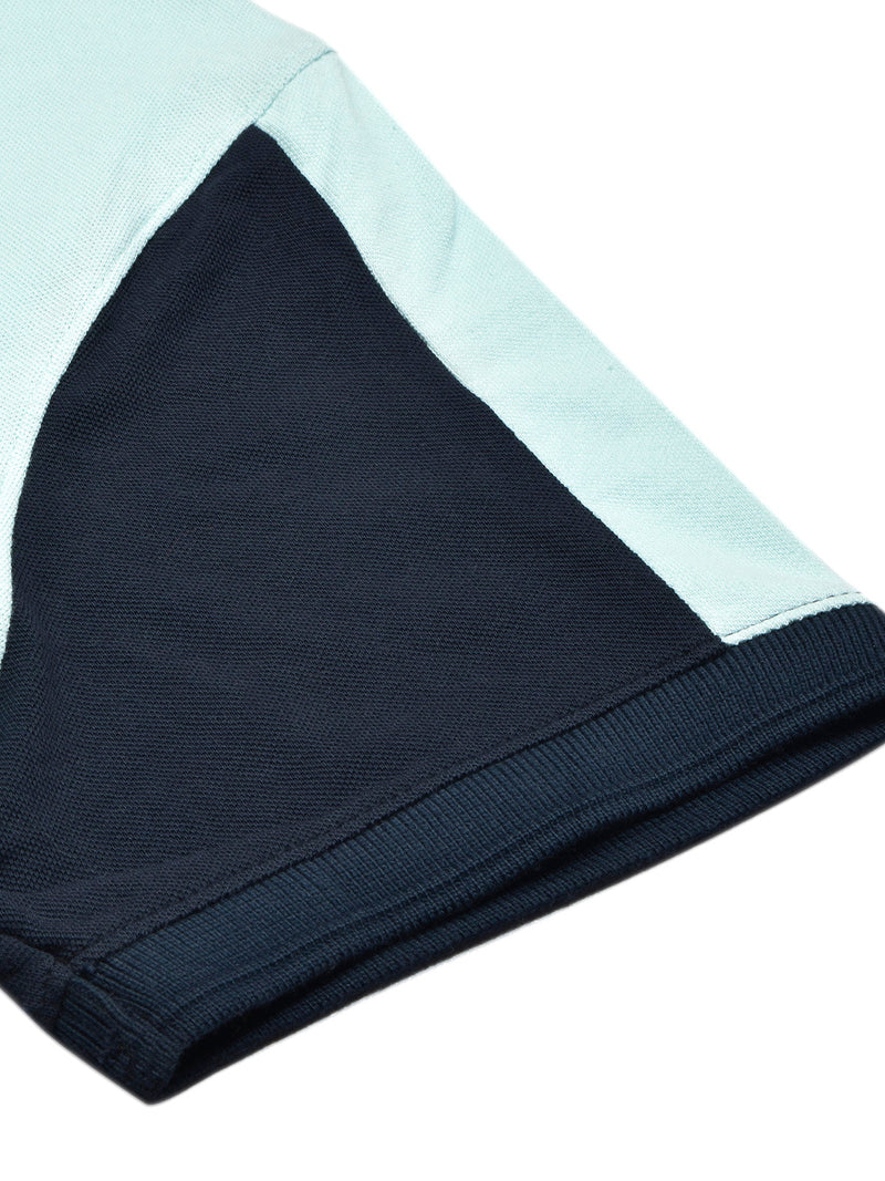 Summer Polo Shirt For Men-Light Cyan & Dark Navy-LOC0060
