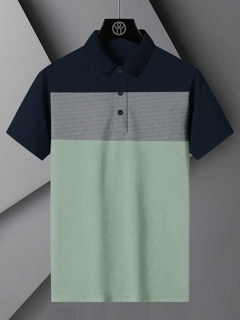 Summer Polo Shirt For Men-Light Green with Navy Panel-LOC0066
