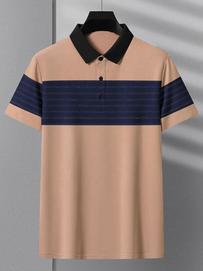 Summer Polo Shirt For Men-Light Orange with Navy Panel-LOC0048