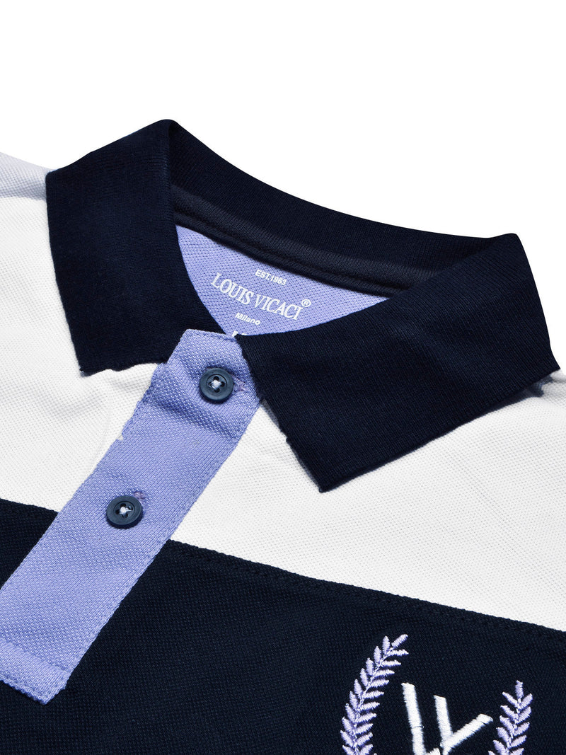 Summer Polo Shirt For Men-Light Purple with Navy & White-LOC0057