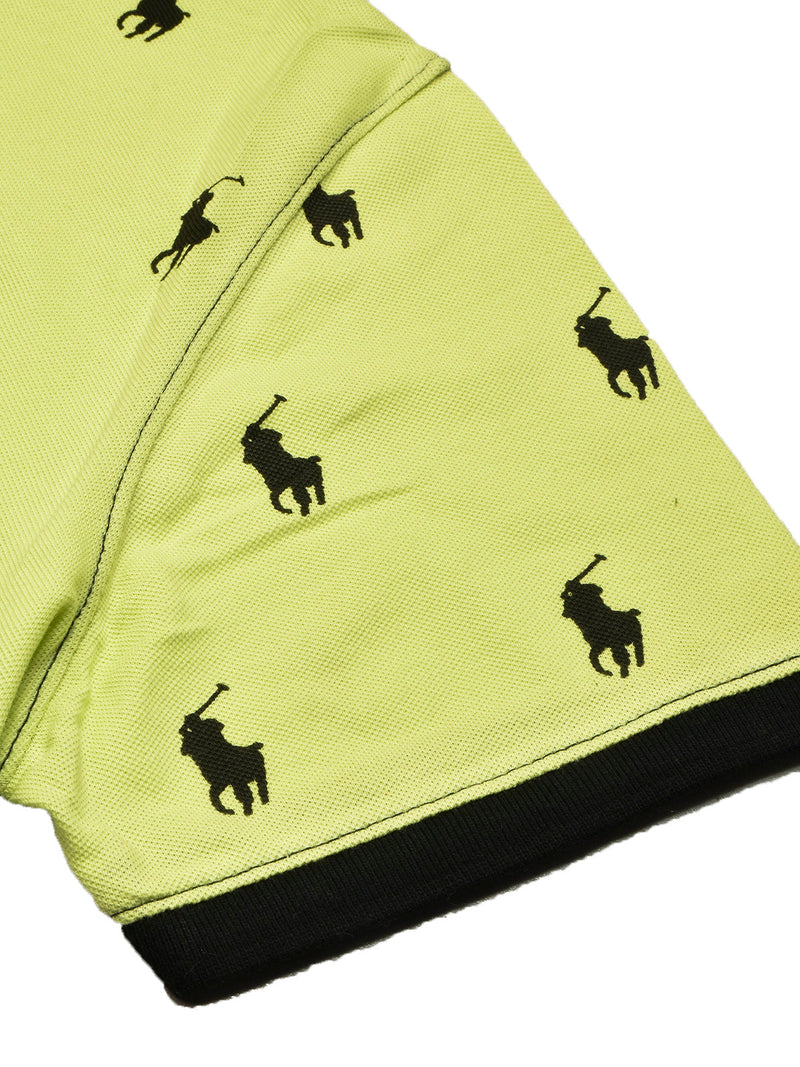 Summer Polo Shirt For Men-Lime Green with Allover Print-LOC0050