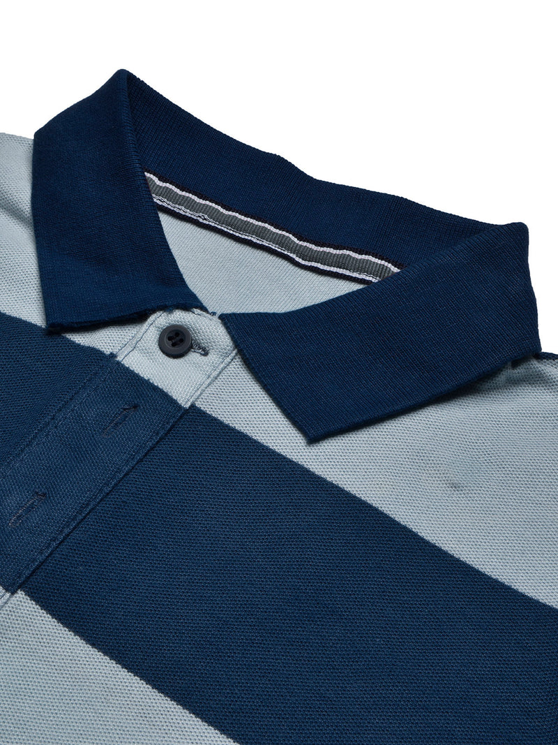 Summer Polo Shirt For Men-Navy & Sky Stripe-LOC0043