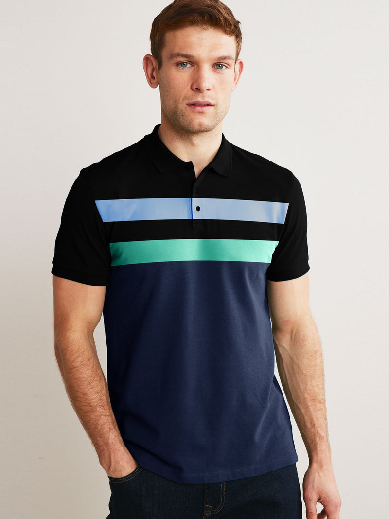 LV Half Sleeve Summer Polo Shirt For Men-Dark Navy & Black With Multi Panel-LOC0061