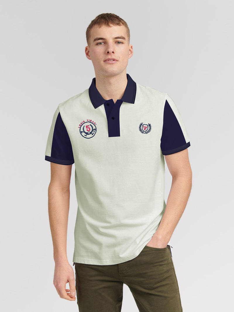 Summer Polo Shirt For Men-Off White & Navy-LOC0013