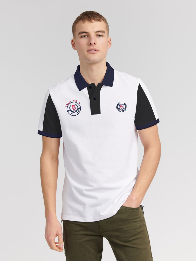 Summer Polo Shirt For Men-White & Dark Navy-LOC0017