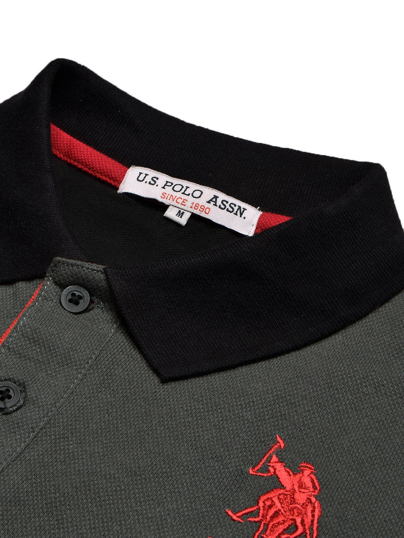 U.S Polo Assn. Summer Polo Shirt For Men-Olive with Black & Red Panel-LOC0095