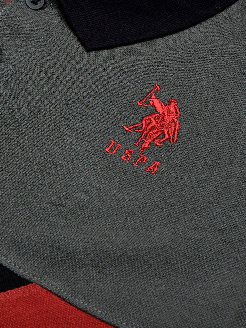 U.S Polo Assn. Summer Polo Shirt For Men-Olive with Black & Red Panel-LOC0095