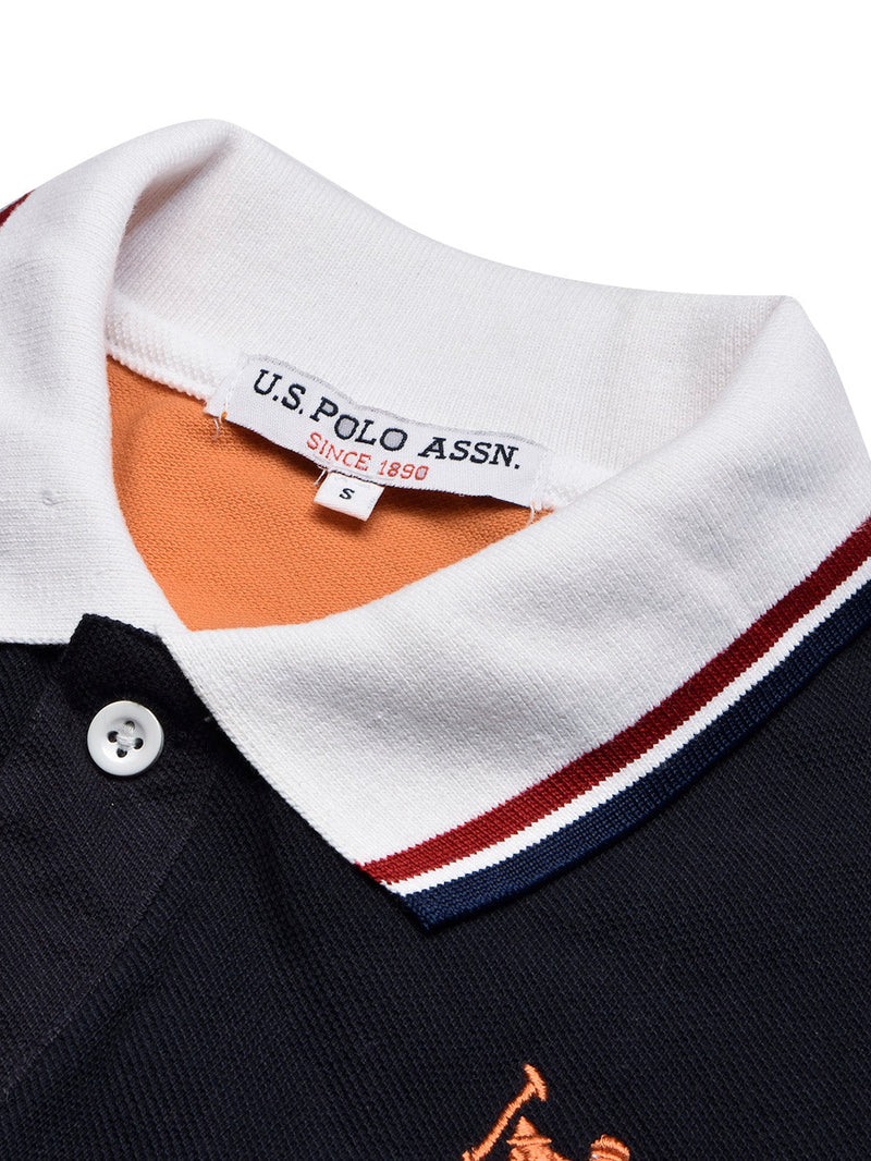 U.S Polo Assn. Summer Polo Shirt For Men-Orange with Navy & White Panel-LOC0072
