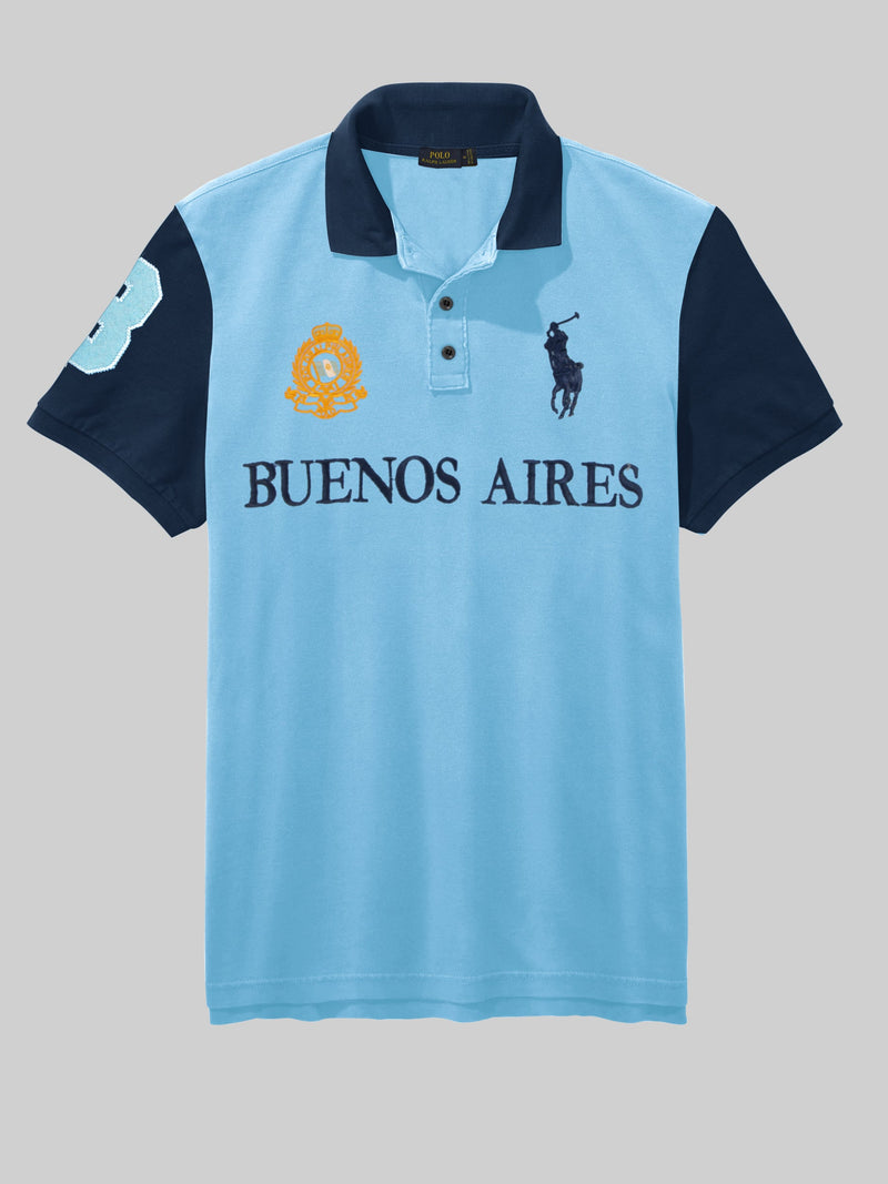 Summer Polo Shirt For Men-Sky Blue & Dark Navy-LOC0084