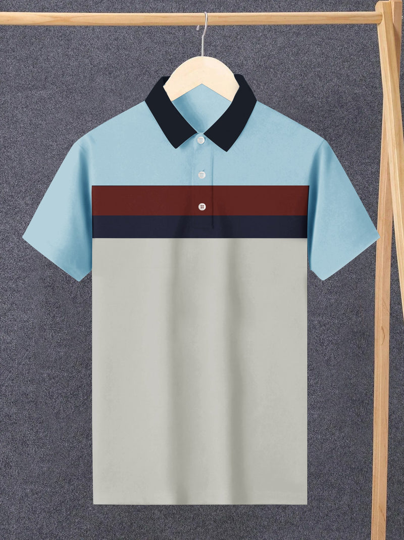 NXT Summer Polo Shirt For Men-Smoke White & Sky with Stripes-LOC0090