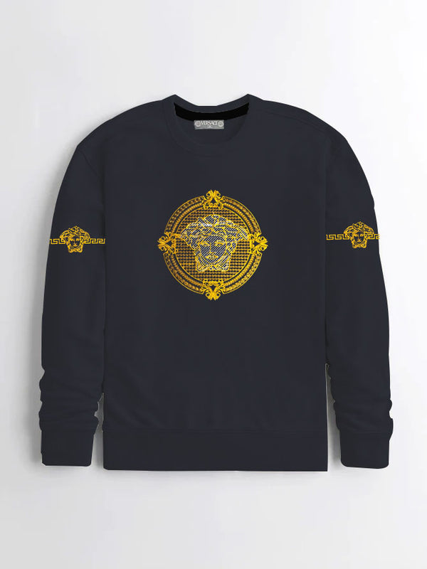VERSAC Crew Neck Fleece Sweatshirt For Men-Dark Navy-LOC#0S02
