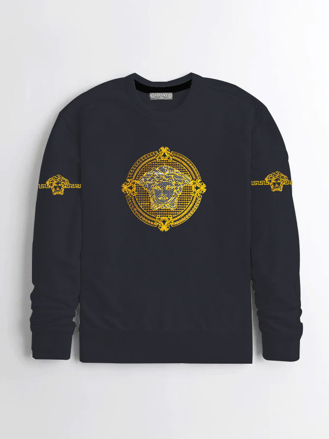 VERSAC Crew Neck Fleece Sweatshirt For Men-Dark Navy-LOC