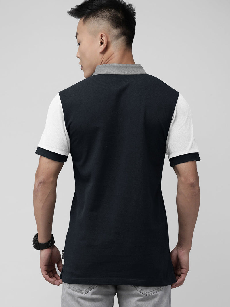 Summer Polo Shirt For Men-Dark Navy With White & Grey-LOC0027