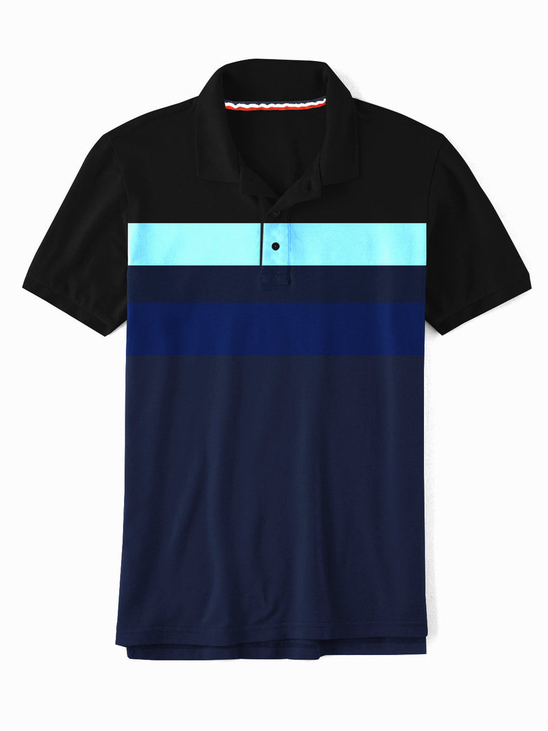LV Half Sleeve Summer Polo Shirt For Men-Dark Navy & Black With Multi Panel-LOC0064