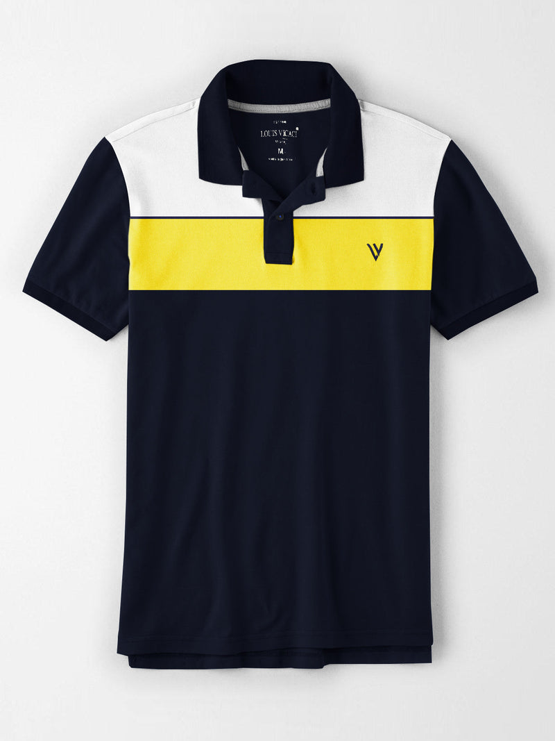 LV Half Sleeve Summer Polo Shirt For Men-Dark Navy With Multi Panel-LOC0066