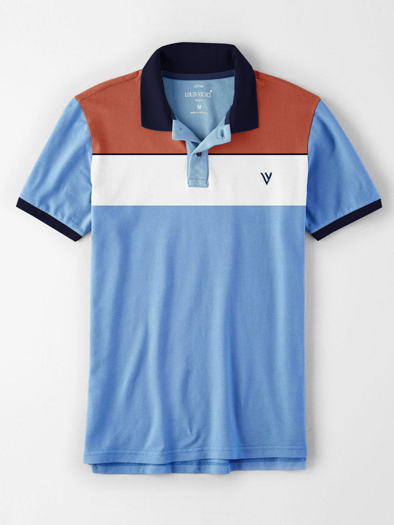 LV Half Sleeve Summer Polo Shirt For Men-Blue With Multi Panel-LOC0067