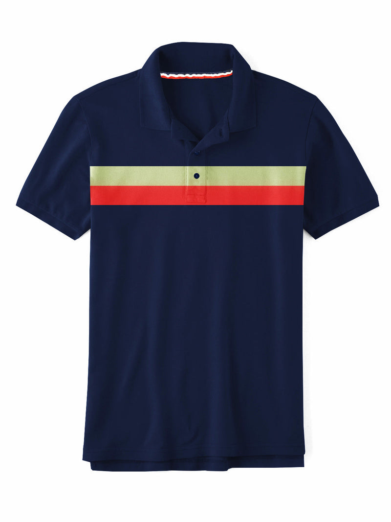 LV Half Sleeve Summer Polo Shirt For Men-Dark Navy With Multi Panel-LOC0062