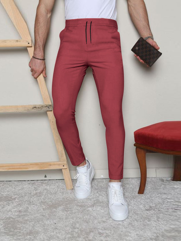 Louis Vicaci Slim Fit Lycra Trouser Pent For Men-Carrot Red-LOC