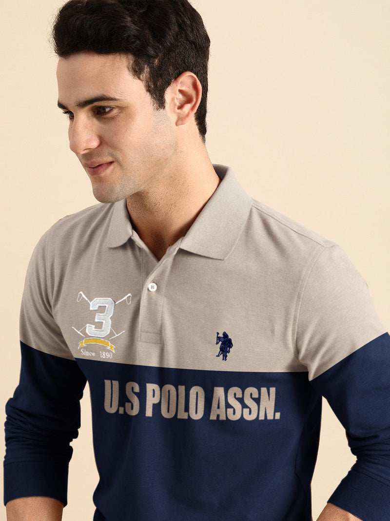 Summer Polo Shirt For Men-Skin & Navy-LOC00123