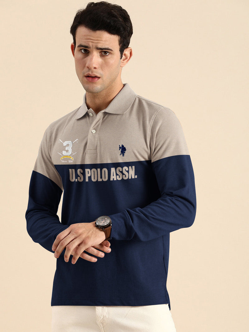 Summer Polo Shirt For Men-Skin & Navy-LOC00123