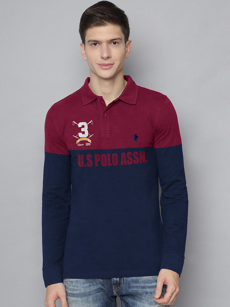 Summer Polo Shirt For Men-Dark Red & Navy-LOC00122