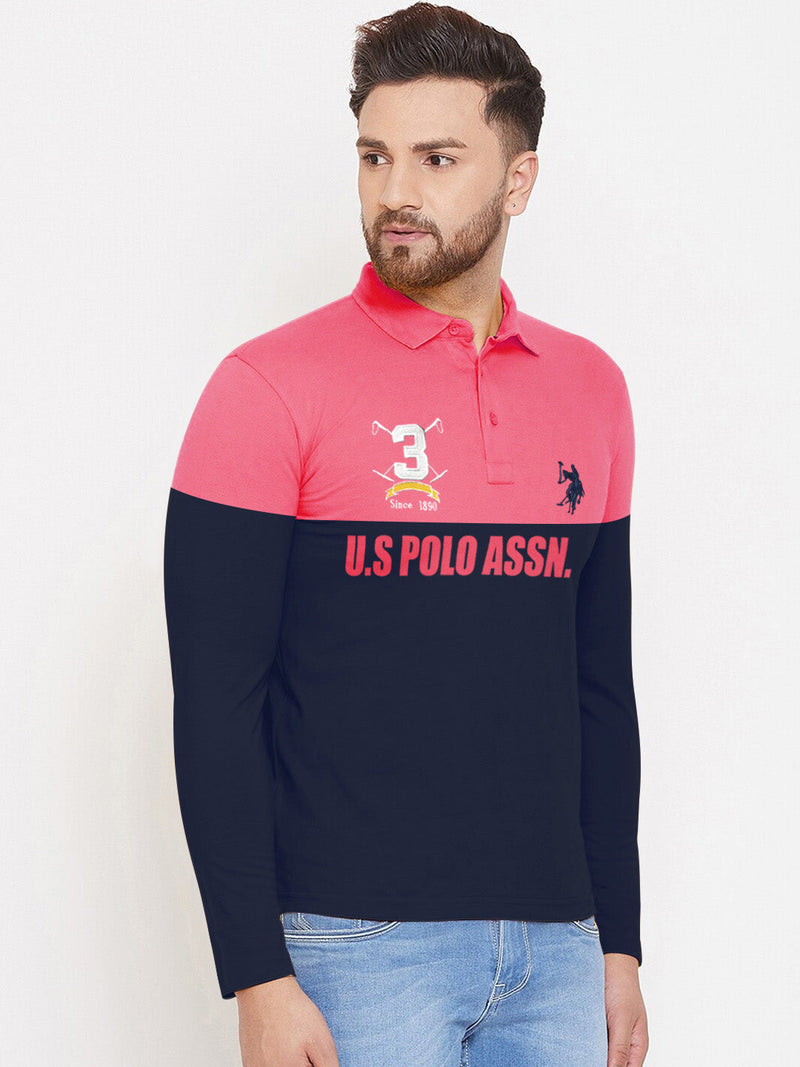 Summer Polo Shirt For Men-Pink & Navy-LOC00117