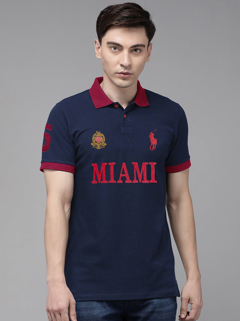 Summer Polo Shirt For Men-Navy Red Aplic-LOC00116