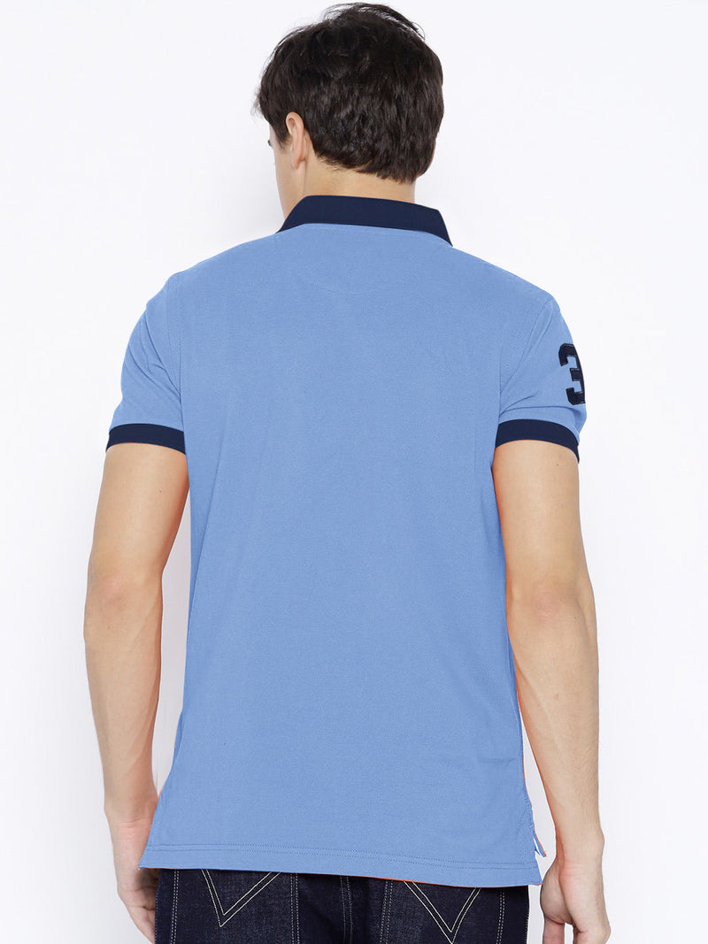 Summer Polo Shirt For Men-Dark Sky with White & Navy Stripe-LOC00113