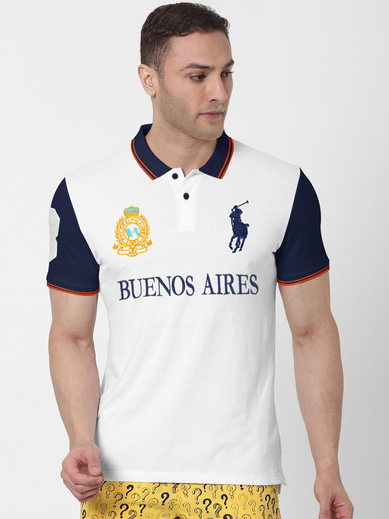 Summer Polo Shirt For Men-White & Dark Navy-LOC0077