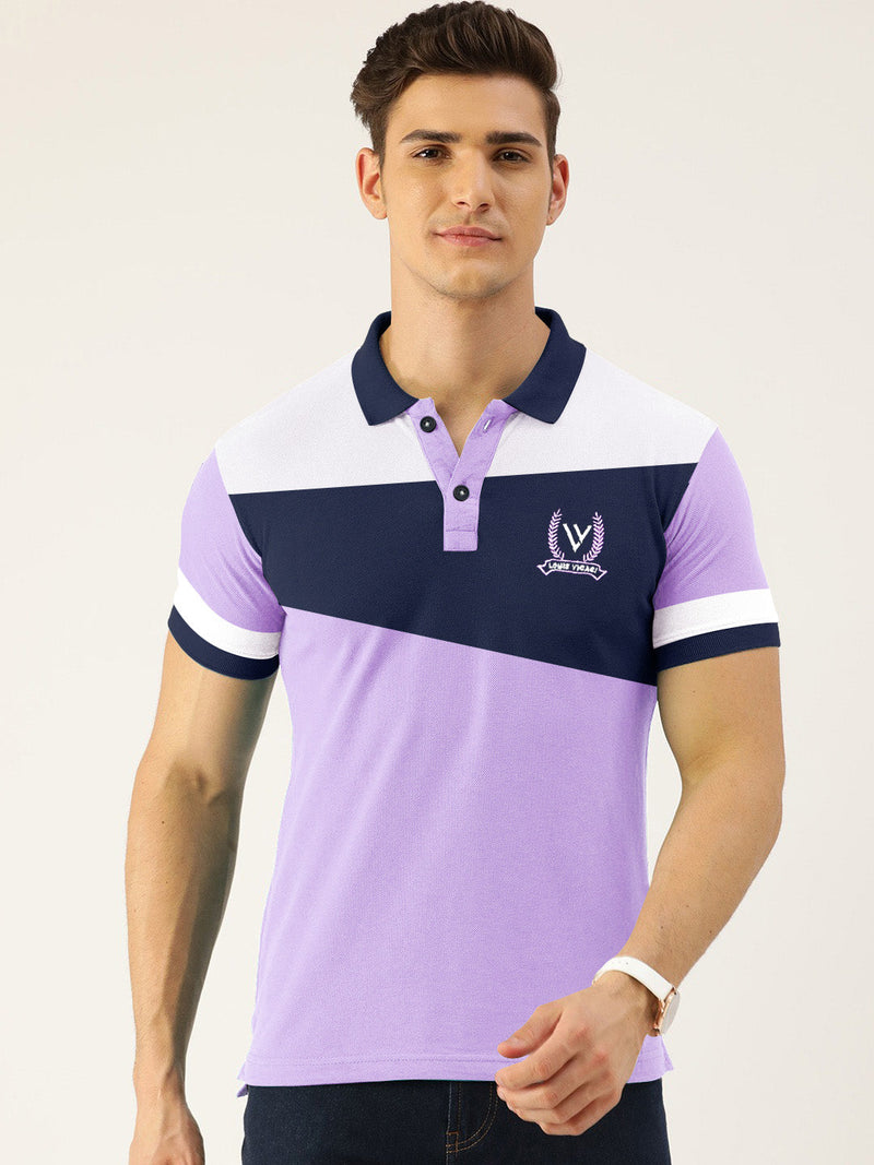 Summer Polo Shirt For Men-Light Purple with Navy & White-LOC0059